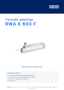 GEZE RWA K600 F nyitómotor - részletes termékismertető
