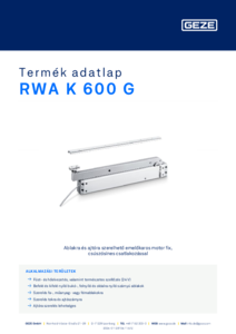 GEZE RWA K600 G nyitómotor - részletes termékismertető