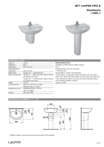 LAUFEN Pro B fürdőszobai kollekciók - műszaki adatlap
