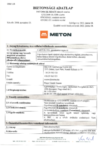 METON CARTON FIX gipszkarton ragasztó - biztonsági adatlap