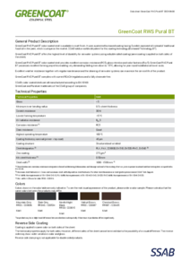 GreenCoat® RWS Pural BT színes festékbevonattal rendelkező acéllemezek - műszaki adatlap