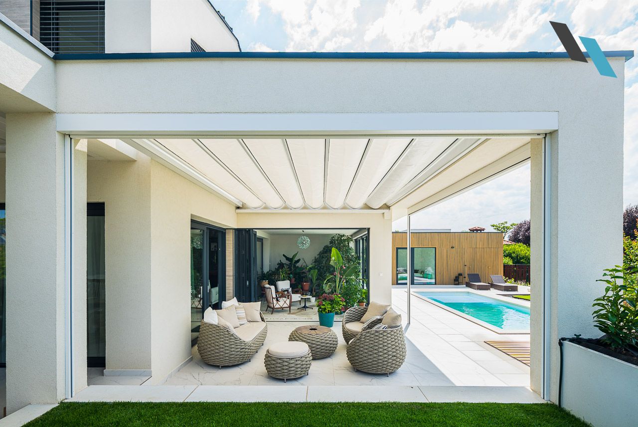 Pest megye magánház - Alumark Flat Aero ponyvás pergola