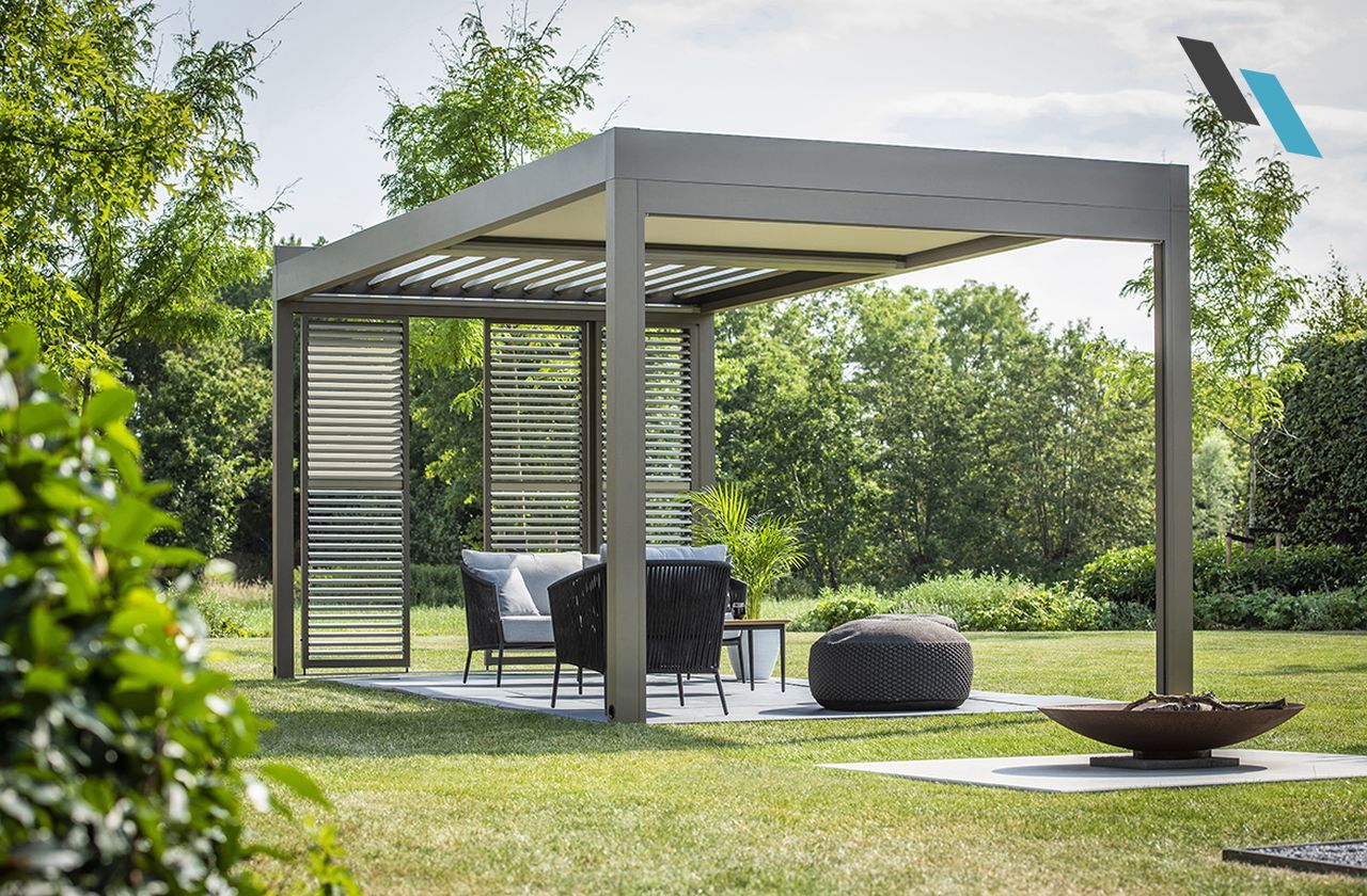 Algarve Canvas fix tetős pergola - Dual kivitel lamellás pergolával kombinálva
