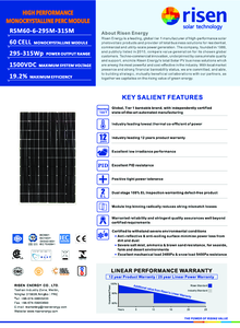 Risen RSM60-6-295M-315M napelem panel - részletes termékismertető