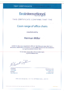 Herman Miller Cosm irodaszék - Fira International díj - tanúsítvány