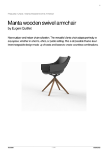 Vondom Manta wooden swivel armchair - műszaki adatlap