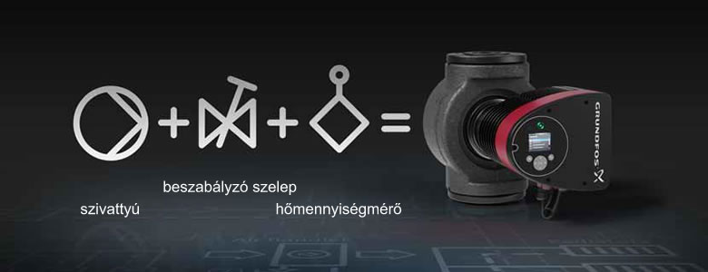 Grundfos MAGNA3: szivattyú + beszabályozó szelep + hőmennyiségmérő