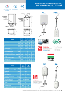 5F és 5A elektromos, nyílt rendszerű, szabadkifolyású vízmelegítők - műszaki adatlap