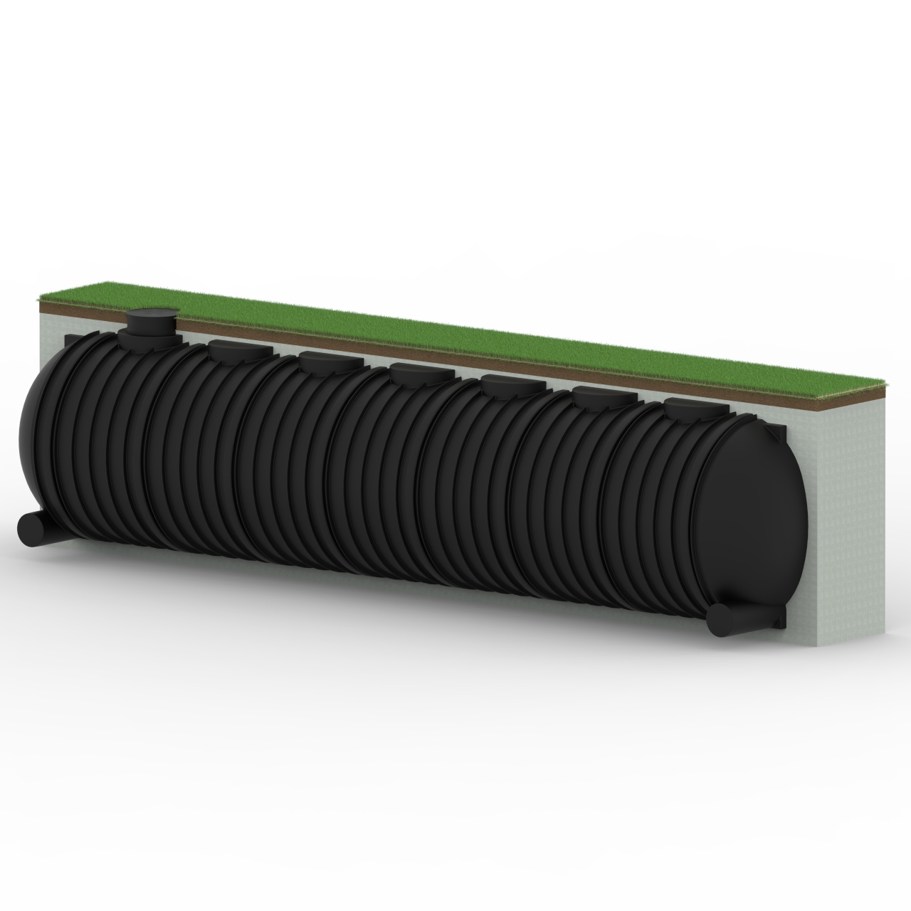 HD-Rotatech DN2400 átmérőjű fekvőhengeres földalatti modulos tartály – 40 m³