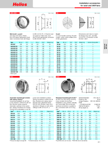 Helios szerelési kiegészítők axiális és VAR ventilátorokhoz <br>
(Helios Standard Range Catalogue 4.0, 231-233. oldal) - részletes termékismertető
