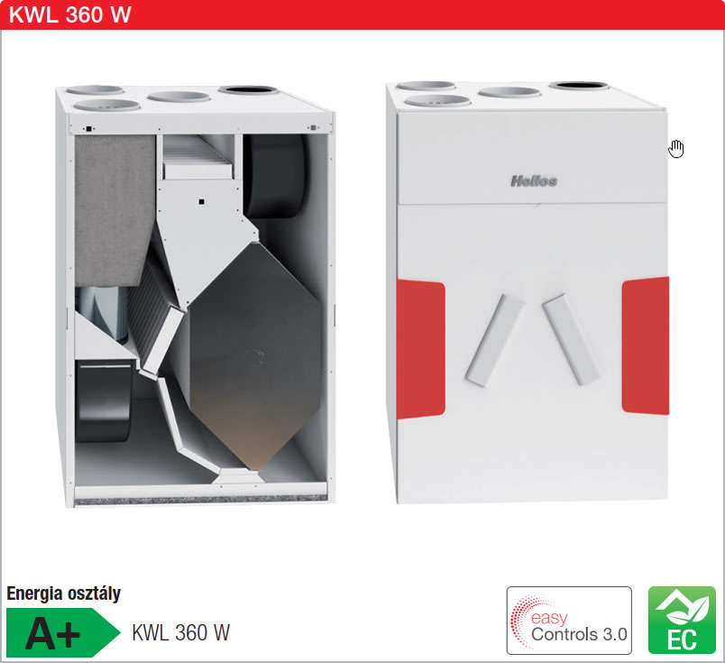 Helios KWL 360 W központi hővisszanyerős szellőztető