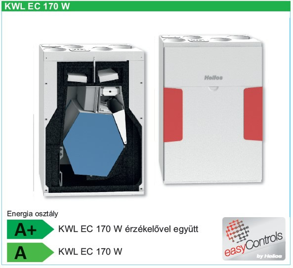 Helios KWL EC 170 W központi hővisszanyerős szellőztető - energiaosztály
