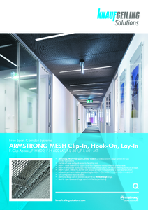 Armstrong Mesh Clip-In, Hook-On, Lay-In fém álmennyezet <br>F-Clip Access, F-H 600, F-H 600 MT, F-L 601, F-L 601 MT - műszaki adatlap
