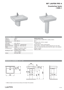 LAUFEN Pro A fürdőszobai kollekciók - műszaki adatlap
