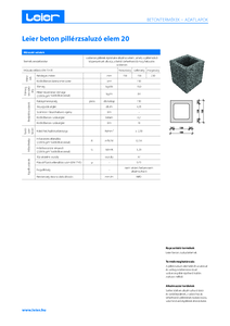Leier beton pillérzsaluzó elem 20 - műszaki adatlap