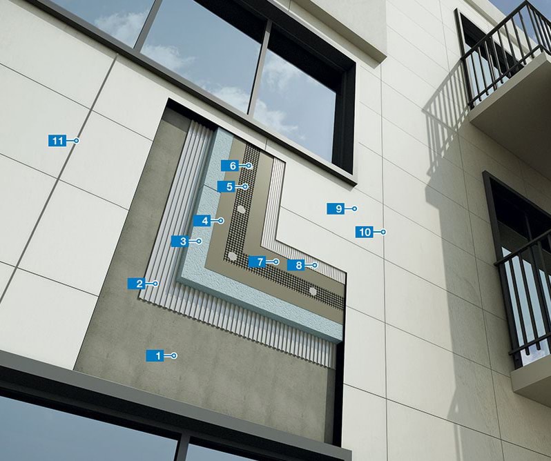 Mapetherm Slim Ceramic System XL ragasztott homlokzati hőszigetelő rendszer