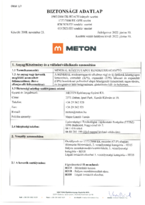 METON MINERAL kőzetgyapot rendszerragasztó - biztonsági adatlap