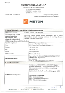 METON PUTZ-G gépi alapvakolat - biztonsági adatlap
