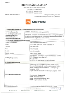 METON MÖRTEL-Y pórusbeton szárazhabarcs - biztonsági adatlap