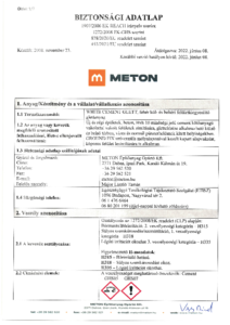 METON WHITE CEMENT GLETT felületkiegyenlítő glettanyag - biztonsági adatlap