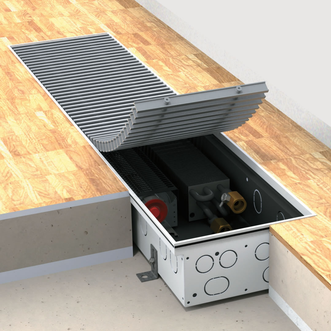 Aquilo F2C és F2V padlókonvektorok ventilátorral fűtő- és hűtő funkcióval, 2 csöves rendszerekhez