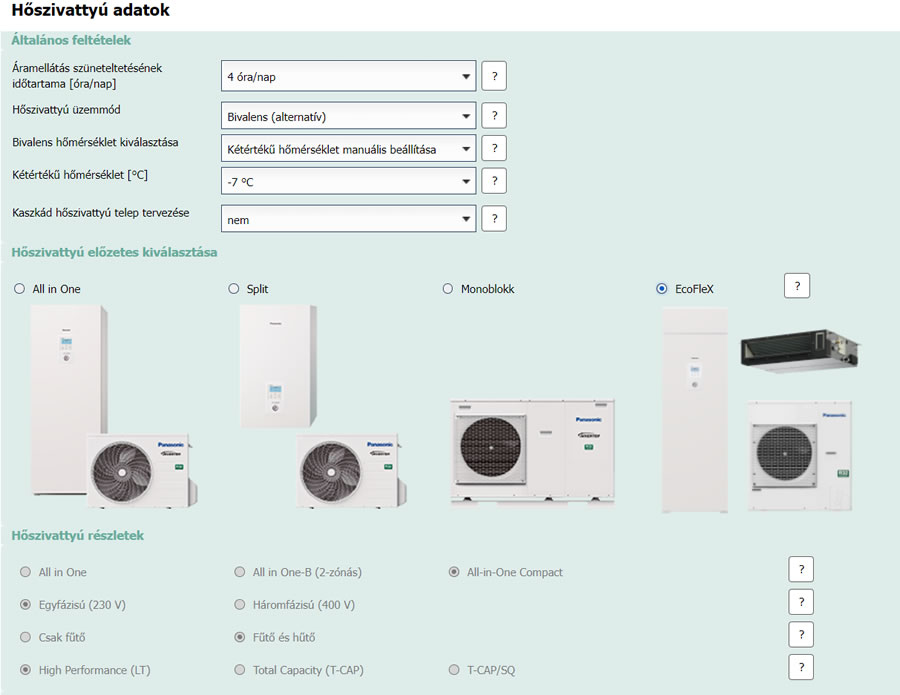 Panasonic Aquarea Designer levegő-víz hőszivattyú kiválasztó program 