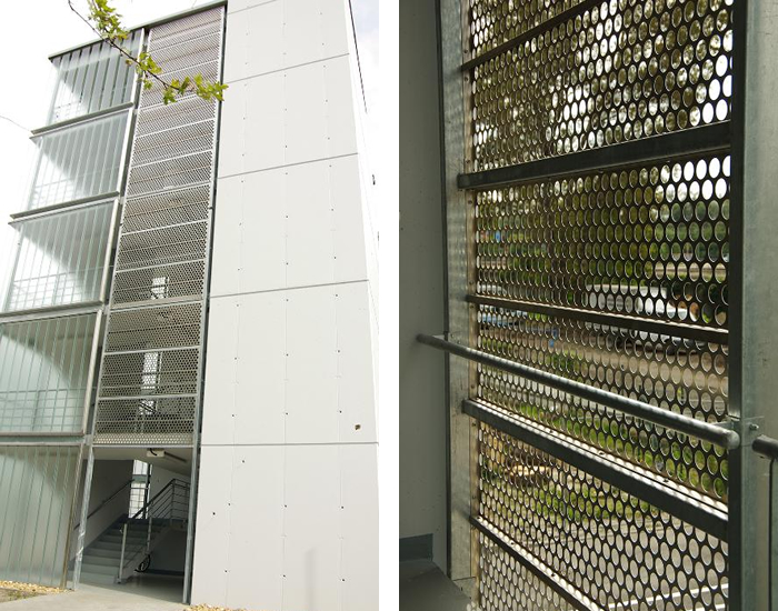 Metmark perforált lemez a Bosch parkolóház homlokzatán