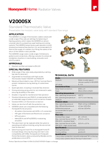 V2000SX termosztatikus radiátorszelep - műszaki adatlap