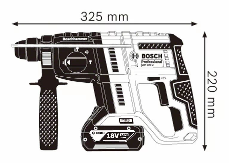 Bosch GBH 180-LI Professional akkus fúrókalapács - méretek
