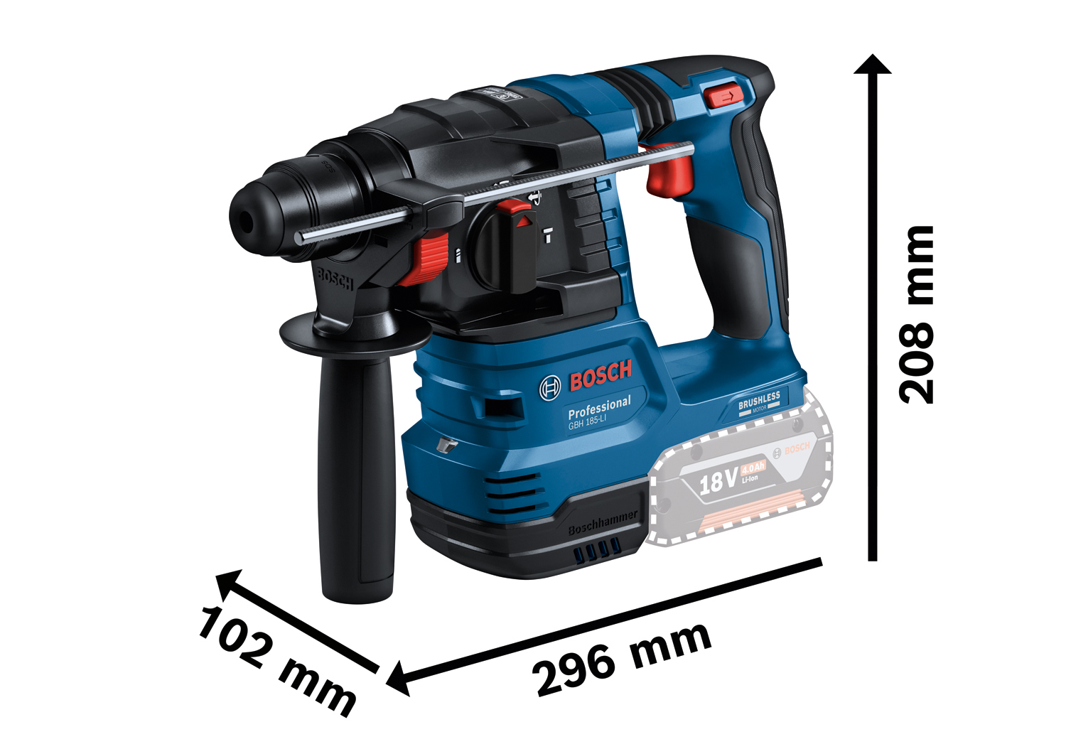 Bosch GBH 185-LI Professional akkus fúrókalapács méretei