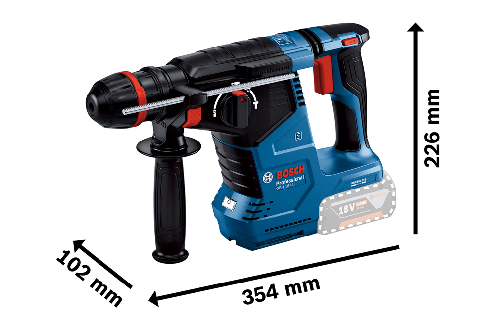 Bosch GBH 187-LI Professional akkus fúrókalapács méretei