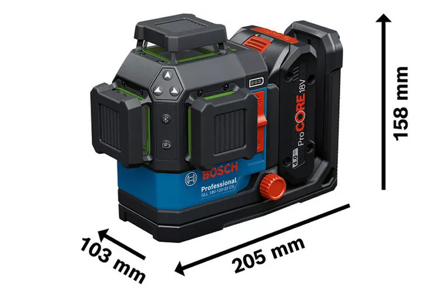 Bosch GLL 18V-120-33 CG Professional vonallézer méretei