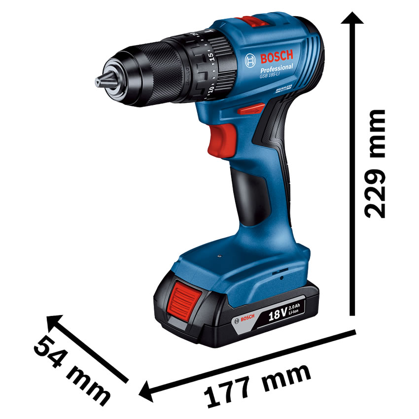 Bosch GSB 185-LI Professional akkus ütvefúró-csavarozó - méretek