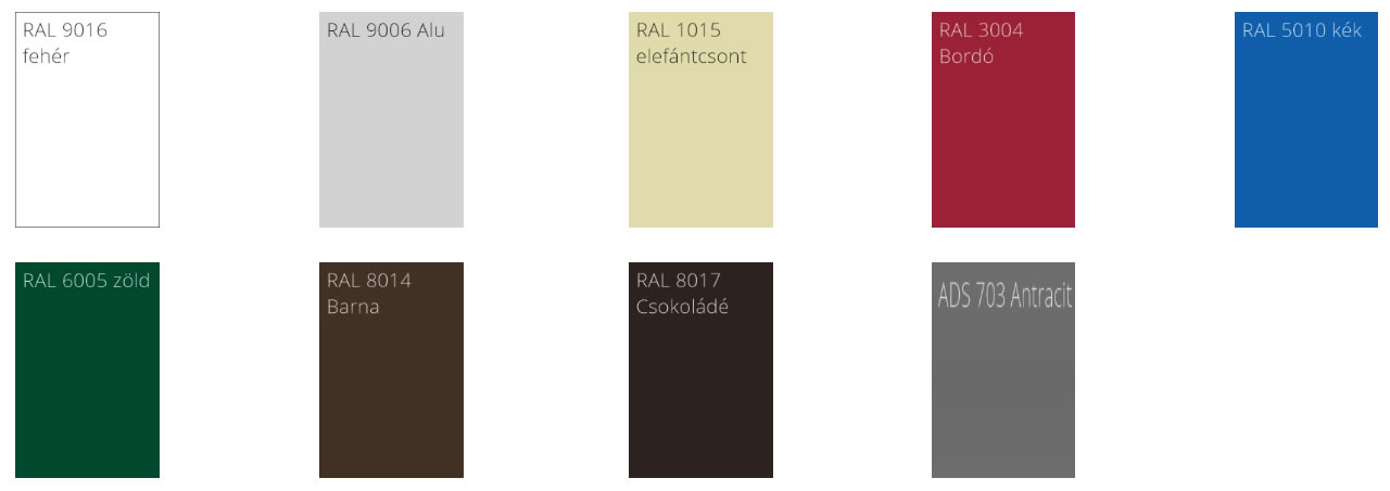 Alutech szekcionált garázskapuk - rendelhető panel színek