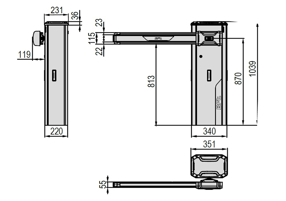 Giotto BT A Ultra 36 sorompó méretek