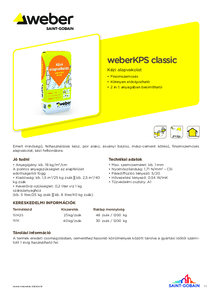 weberKPS classic kézi alapvakolat - műszaki adatlap