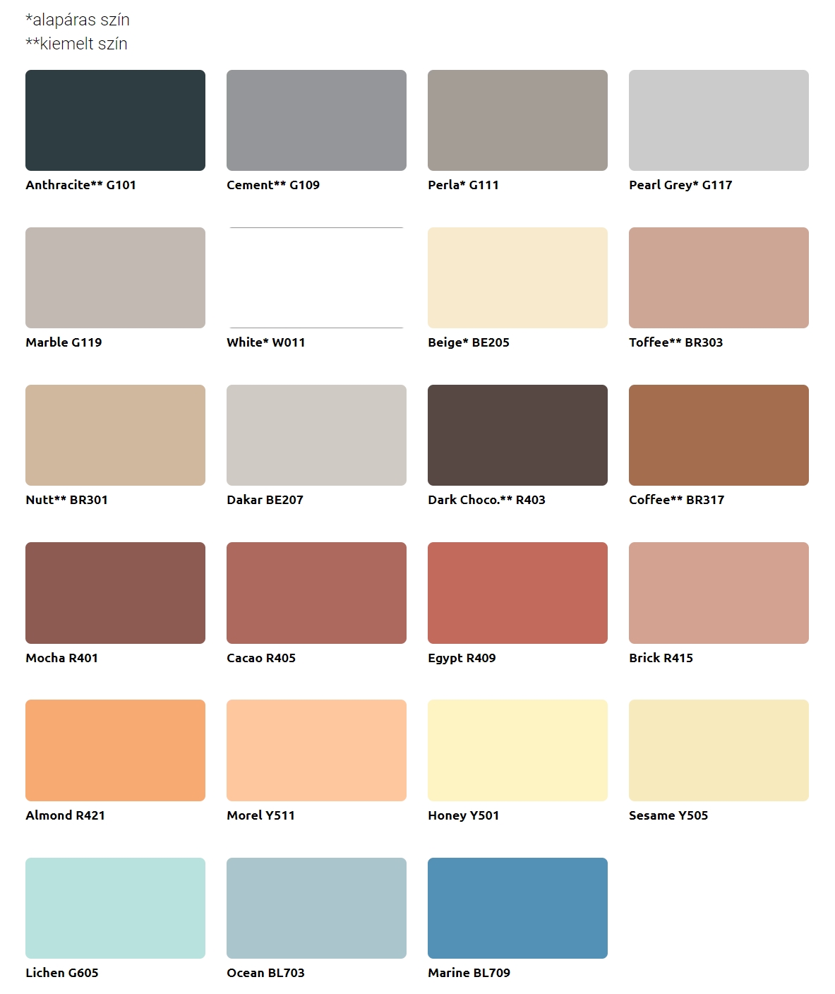 webercolor SIL ecetsavas szaniter szilikon színválaszték