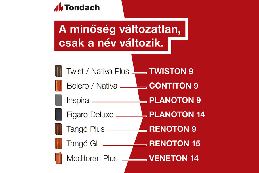 2023. január 12-től keresse a Tondach sajtolt kerámia cserepeket új nevükön