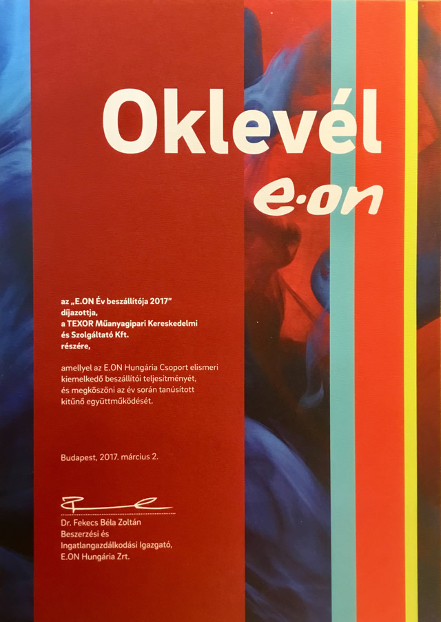 Az év beszállítói között a Texor Műanyagipari, Kereskedelmi és Szolgáltató Kft.