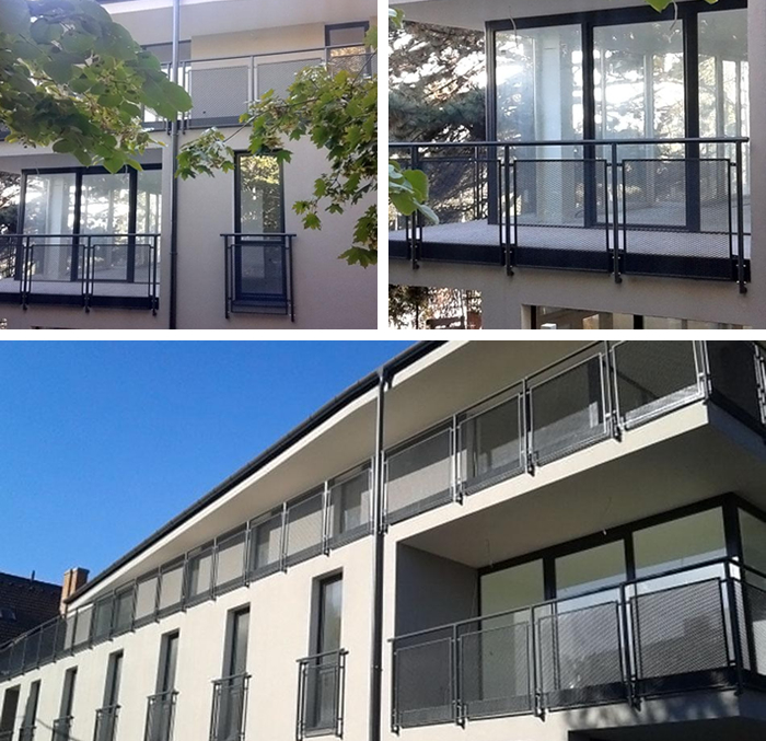 Expandált lemez alkalmazása társasházi erkély korlátbetétjeként