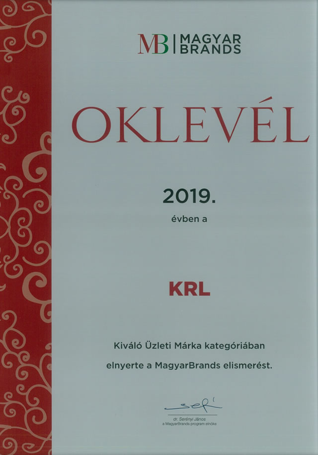 KRL Kontrol Kft. - MagyarBrands oklevél 2019