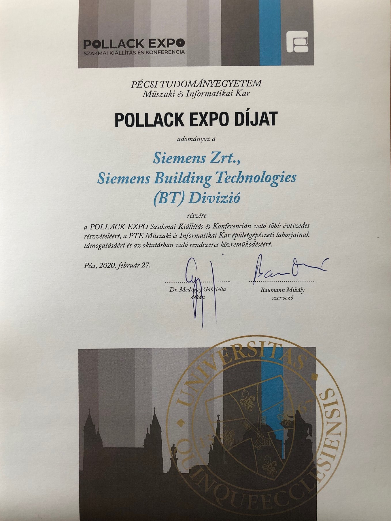 Pollack Expo díjat kapott a Siemens Building Technologies