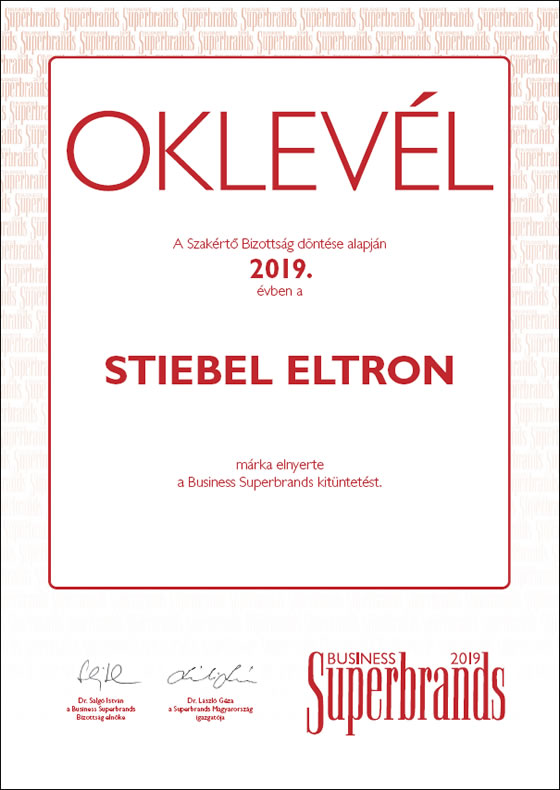 2019-ben harmadszor részesült Superbrands díjban a Stiebel Eltron márka