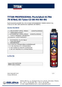 Tytan ULTRA 70 pisztolyhab - műszaki adatlap