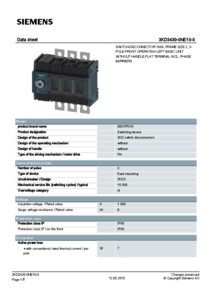 Siemens 3KD3430-0NE10-0 szakaszkapcsoló<br>690V, 160A, 3P, BAL - műszaki adatlap