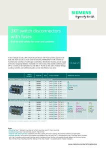 Siemens 3KF biztosítós szakaszolókapcsolók<br><br>kiválasztás és rendelés segítő információs lap (angol) - tervezési segédlet