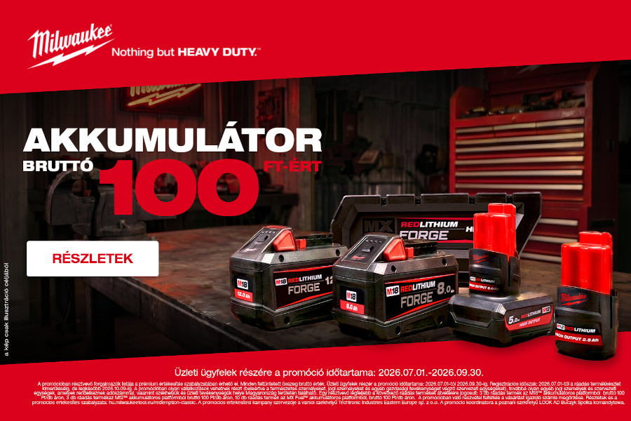 MILWAUKEE® Akkumulátor bruttó 100 Ft-ért!