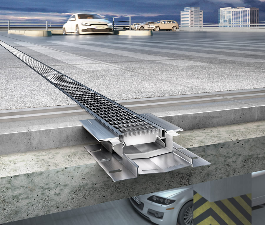 Deckline S - rozsdamentes acél folyóka rendszer vízzáró csatlakozásokkal, elsősorban beton burkolathoz