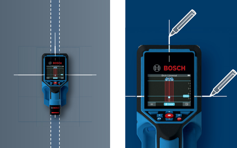 Bosch D-TECT 200 C Professional falszkenner - észlelt tárgy jelölése a falon