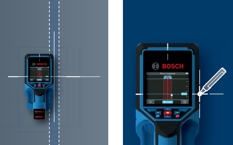 Bosch D-TECT 200 C Professional falszkenner - észlelt tárgy jelölése a falon